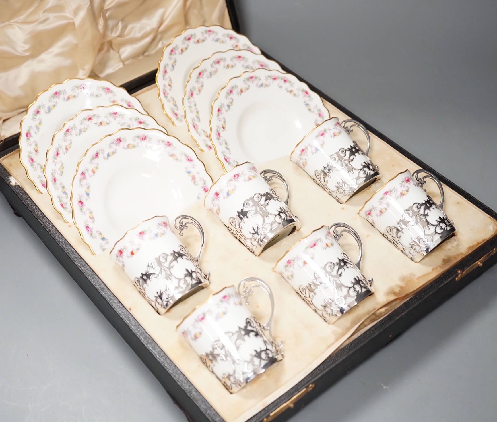 A cased George V Aynsley silver mounted coffee set
